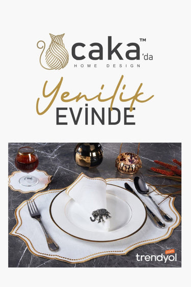 12 Parça Keten Efektli Lisa Kokteyl Peçetesi & Amerikan Servis Seti Altın