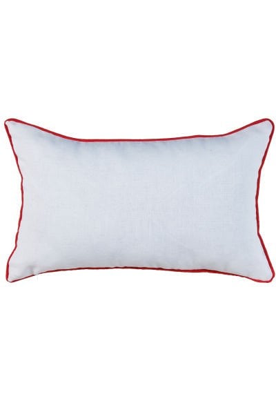 NAKIŞLI YASTIK KILIFI BİYELİ YILDIZ - MERCAN - MİDYE ( EKRU  / KIRMIZI NAKIŞ / 31x50 CM )