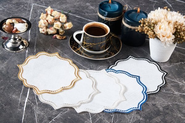 KOKTEYL PEÇETESİ + AMERİKAN SERVİS LİSA NAKIŞLI ( ALTIN ) 12 PARÇA SET