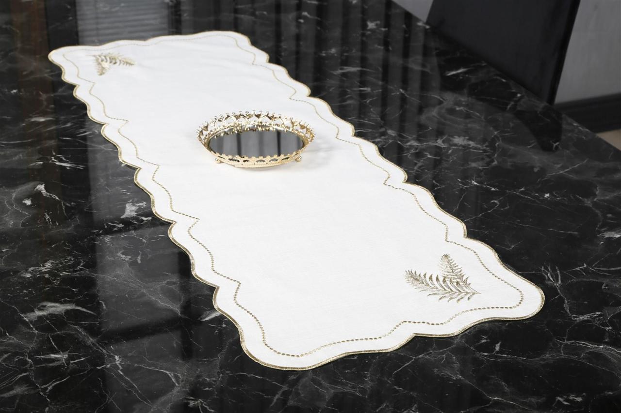 RUNNER YAPRAK NAKIŞLI KETEN EFEKTLİ ALTIN SİM