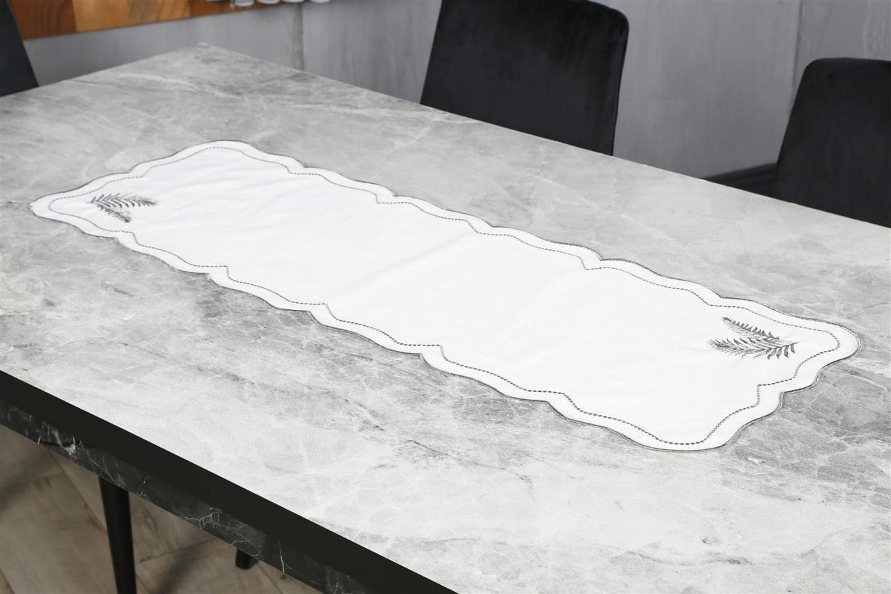 RUNNER YAPRAK NAKIŞLI KETEN EFEKTLİ SİLVER SİM