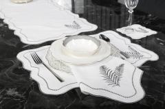 RUNNER YAPRAK NAKIŞLI KETEN EFEKTLİ SİLVER SİM