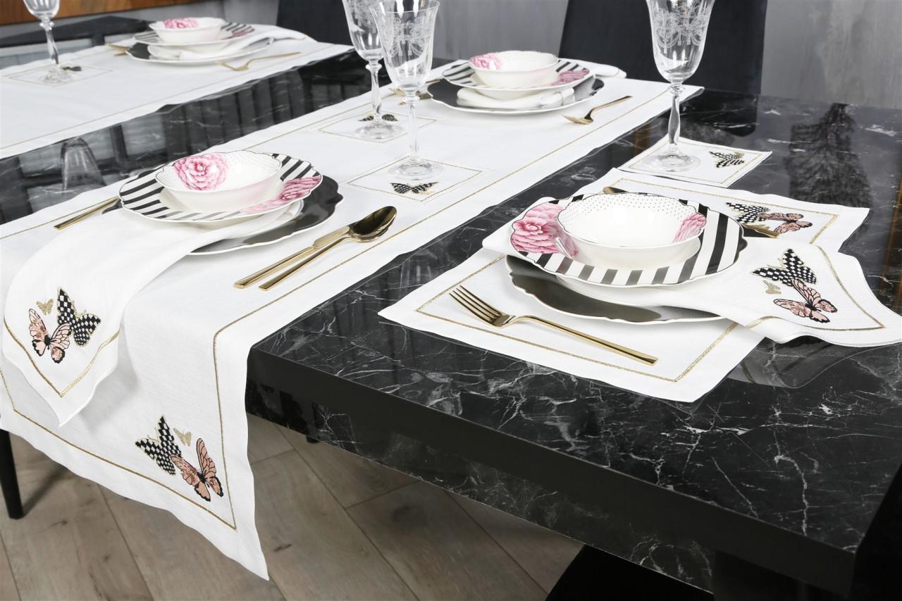 RUNNER MORİPOSA  NAKIŞLI KETEN EFEKTLİ GOLD SİM - PUDRA