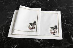 2 Lİ AMERİKAN SERVİS DAMALI KELEBEK  NAKIŞLI KETEN EFEKTLİ GOLD SİM - PUDRA