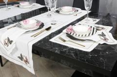 2 Lİ AMERİKAN SERVİS DAMALI KELEBEK  NAKIŞLI KETEN EFEKTLİ GOLD SİM - PUDRA