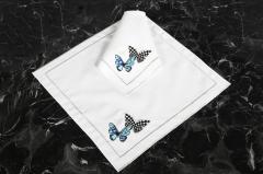 2 Lİ  PEÇETE MORİPOSA  NAKIŞLI KETEN EFEKTLİ KREM SİM - TURKUAZ