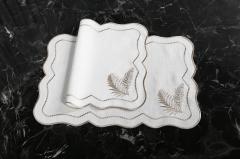 2 Lİ AMERİKAN SERVİSİ YAPRAK NAKIŞLI KETEN EFEKTLİ