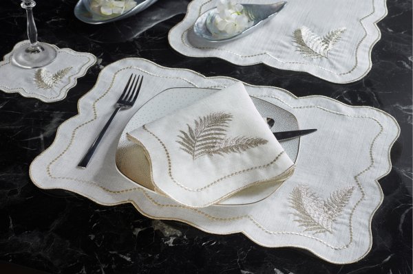 2 Lİ AMERİKAN SERVİSİ YAPRAK NAKIŞLI KETEN EFEKTLİ KREM SİM