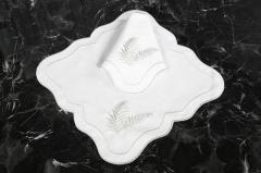 2 Lİ PEÇETE YAPRAK NAKIŞLI KETEN EFEKTLİ KREM SİM