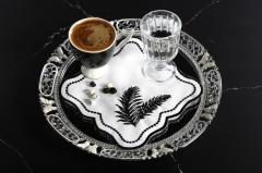 6 Lİ KOKTEYL PEÇETE YAPRAK NAKIŞLI KETEN EFEKTLİ SİYAH