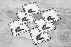 6 Lİ KOKTEYL PEÇETE YAPRAK NAKIŞLI KETEN EFEKTLİ SİYAH