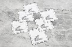 6 Lİ KOKTEYL PEÇETE YAPRAK NAKIŞLI KETEN EFEKTLİ SİLVER SİM