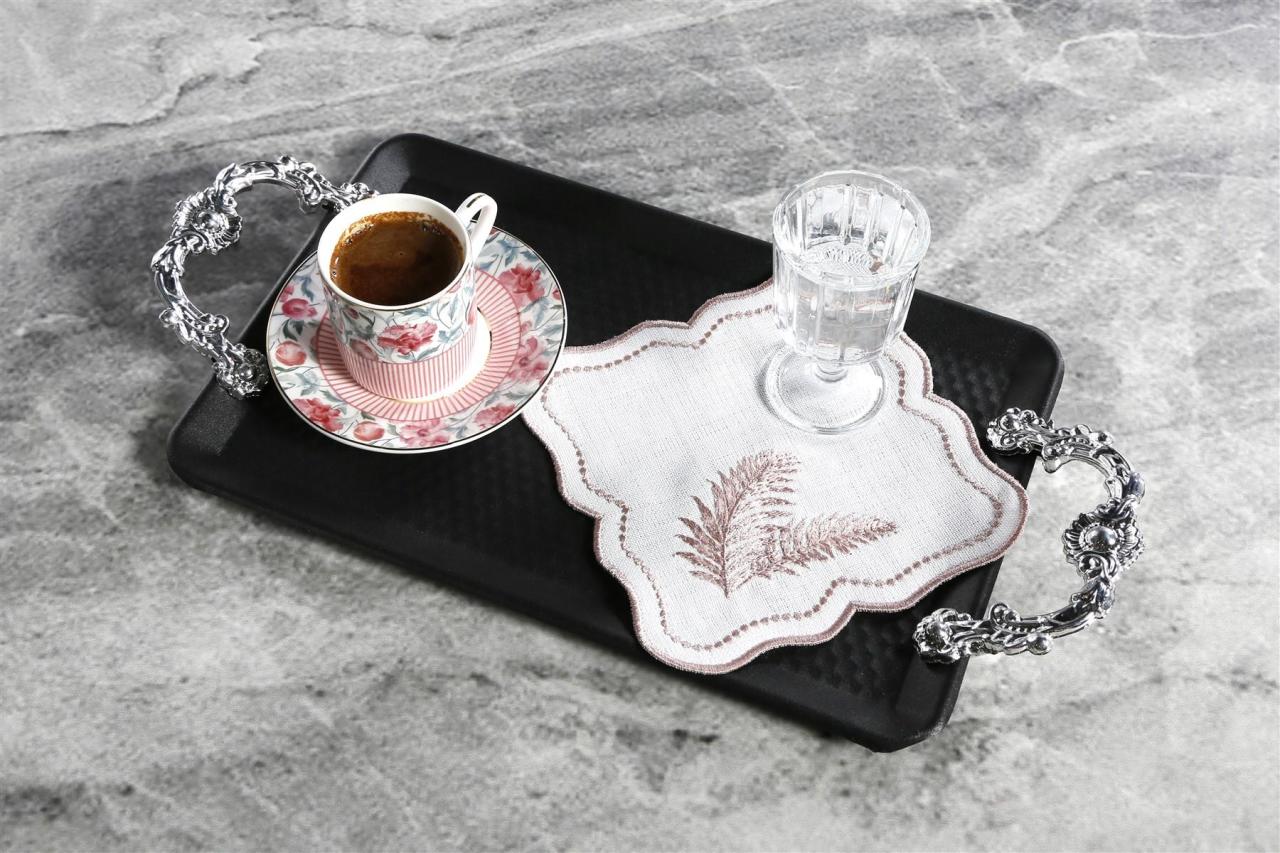 6 Lİ KOKTEYL PEÇETE YAPRAK NAKIŞLI KETEN EFEKTLİ PUDRA