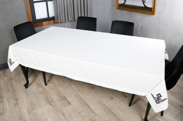 17 PARÇA MASA ÖRTÜSÜ SETİ  VALERİE NAKIŞLI  KETEN EFEKTLİ SİYAH