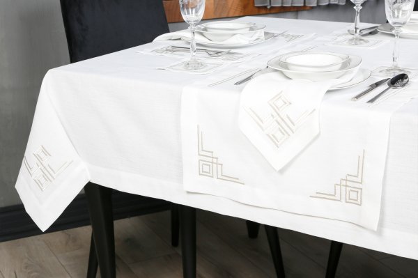 17 PARÇA MASA ÖRTÜSÜ SETİ  VALERİE NAKIŞLI  KETEN EFEKTLİ TAŞ