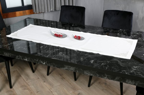 17 PARÇA MASA ÖRTÜSÜ SETİ  VALERİE NAKIŞLI  KETEN EFEKTLİ TAŞ