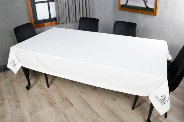 17 PARÇA MASA ÖRTÜSÜ SETİ  VALERİE NAKIŞLI  KETEN EFEKTLİ SİLVER SİM