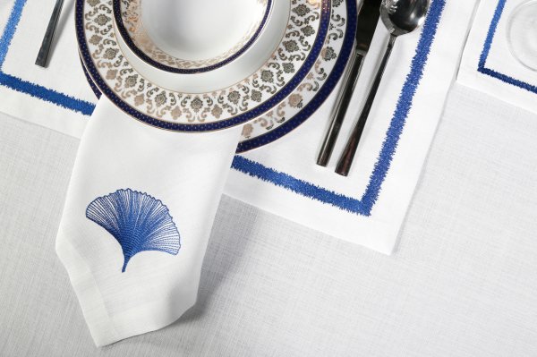 17 PARÇA MASA ÖRTÜSÜ SETİ İRİS NAKIŞLI  KETEN EFEKTLİ LACİVERT