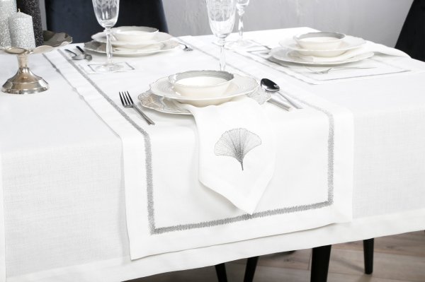 17 PARÇA MASA ÖRTÜSÜ SETİ İRİS NAKIŞLI  KETEN EFEKTLİ SİLVER SİM