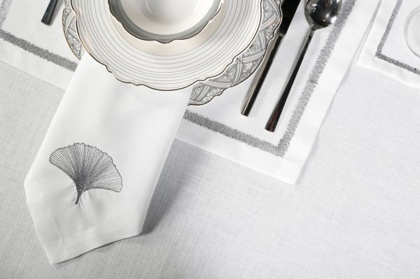 17 PARÇA MASA ÖRTÜSÜ SETİ İRİS NAKIŞLI  KETEN EFEKTLİ SİLVER SİM