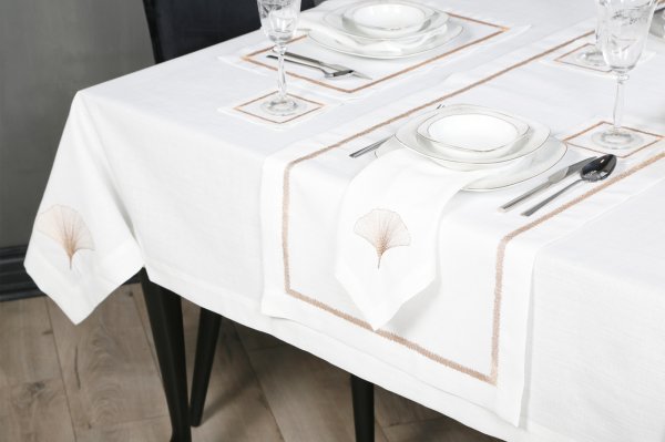 17 PARÇA MASA ÖRTÜSÜ SETİ İRİS NAKIŞLI  KETEN EFEKTLİ BAKIR SİM