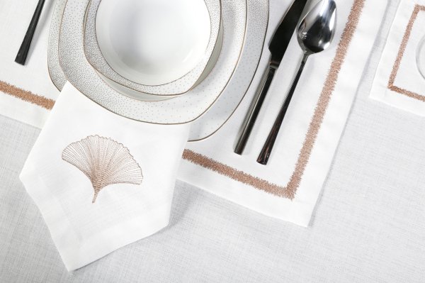 17 PARÇA MASA ÖRTÜSÜ SETİ İRİS NAKIŞLI  KETEN EFEKTLİ BAKIR SİM