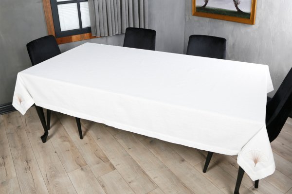 17 PARÇA MASA ÖRTÜSÜ SETİ İRİS NAKIŞLI  KETEN EFEKTLİ BAKIR SİM