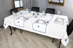 MASA ÖRTÜSÜ  İRİS NAKIŞLI KETEN EFEKTLİ SİYAH