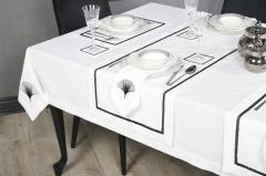 16 PARÇA MASA SETİ  İRİS NAKIŞLI  KETEN EFEKTLİ SİYAH