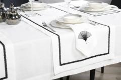 16 PARÇA MASA SETİ  İRİS NAKIŞLI  KETEN EFEKTLİ SİYAH