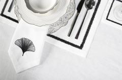 16 PARÇA MASA SETİ  İRİS NAKIŞLI  KETEN EFEKTLİ SİYAH