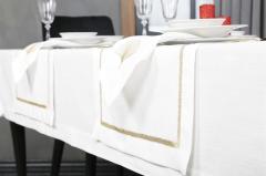 16 PARÇA MASA SETİ  İRİS NAKIŞLI  KETEN EFEKTLİ ALTIN SİM