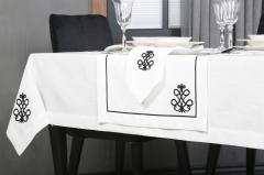 MASA ÖRTÜSÜ  ROYAL NAKIŞLI KETEN EFEKTLİ SİYAH
