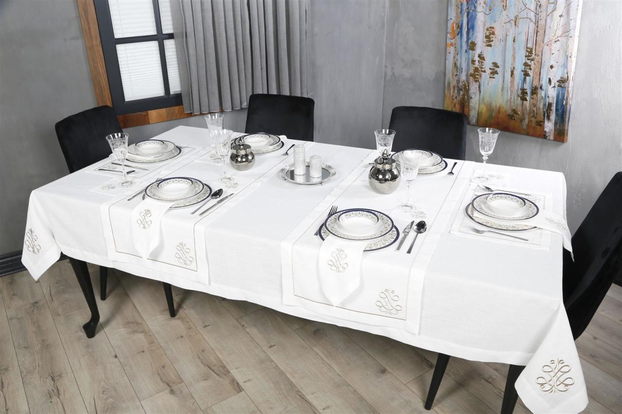 MASA ÖRTÜSÜ  ROYAL NAKIŞLI KETEN EFEKTLİ TAŞ