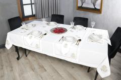 MASA ÖRTÜSÜ  ROYAL NAKIŞLI KETEN EFEKTLİ ALTIN SİM