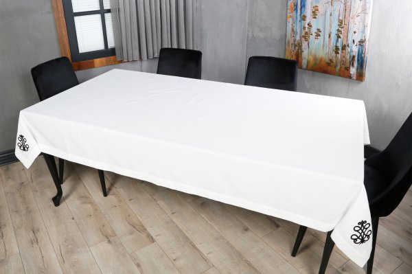 17 PARÇA MASA ÖRTÜSÜ SETİ ROYAL NAKIŞLI  KETEN EFEKTLİ SİYAH