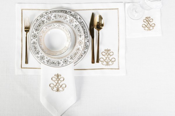 17 PARÇA MASA ÖRTÜSÜ SETİ ROYAL NAKIŞLI  KETEN EFEKTLİ ALTIN SİM