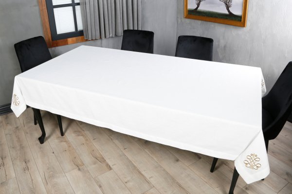 17 PARÇA MASA ÖRTÜSÜ SETİ ROYAL NAKIŞLI  KETEN EFEKTLİ ALTIN SİM