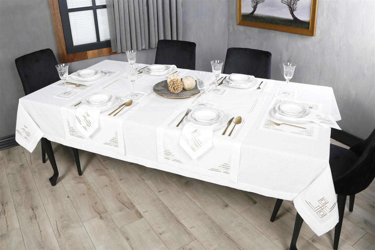 MASA ÖRTÜSÜ   VALERİE NAKIŞLI KETEN EFEKTLİ TAŞ