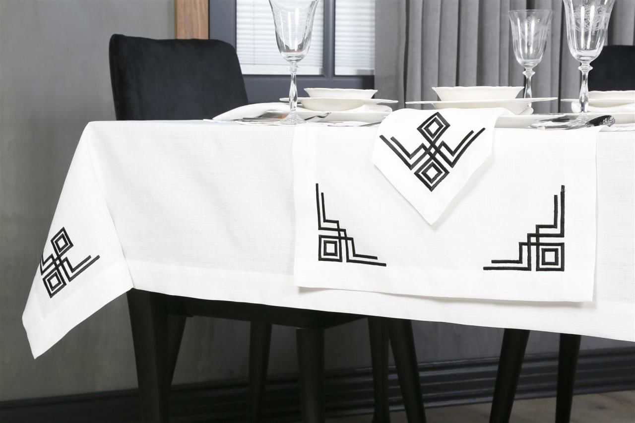 2 Lİ PEÇETE  VALERİE NAKIŞLI KETEN EFEKTLİ KREM SİM