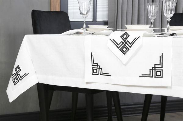 2 Lİ PEÇETE  VALERİE NAKIŞLI KETEN EFEKTLİ KREM SİM