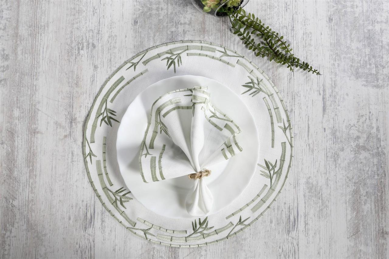 2 Lİ SUPLA BAMBU NAKIŞLI KETEN EFEKTLİ YEŞİL